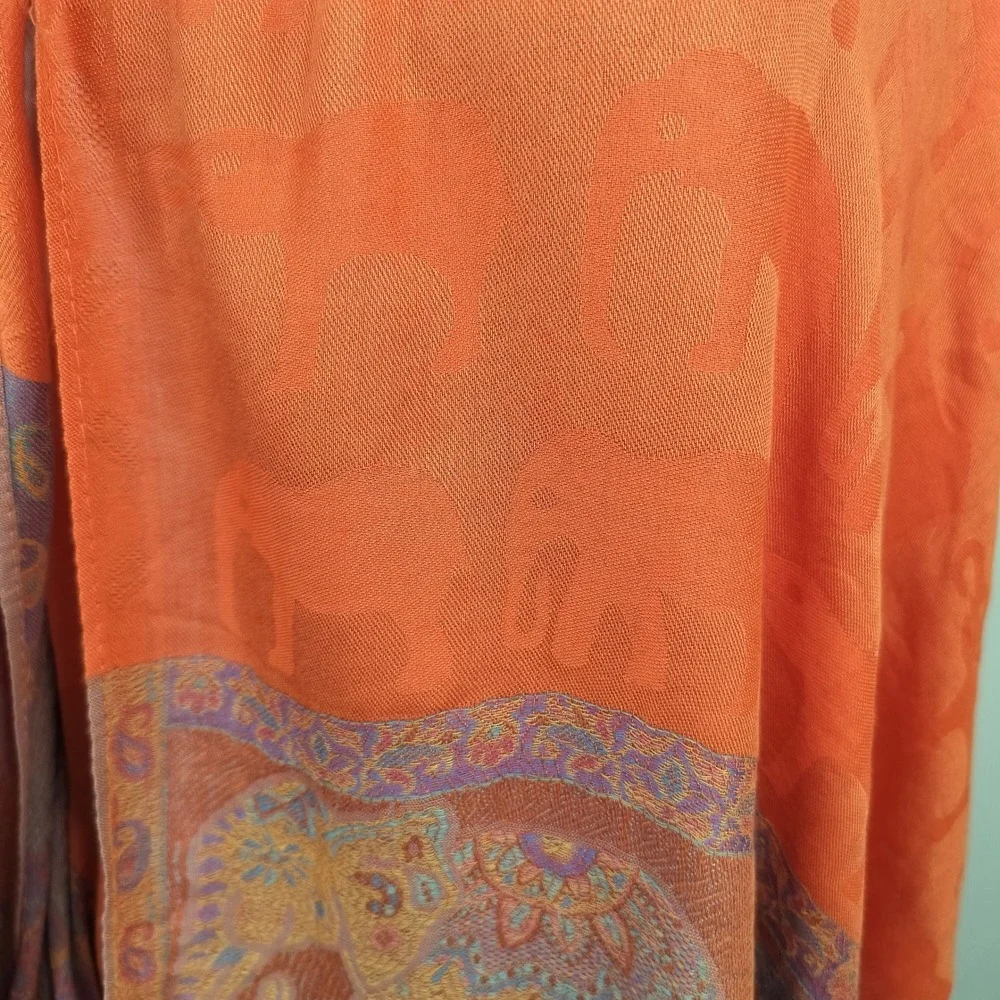 Jamawar Shawl Wrap Scarf Elephant Paisley Orange Women's Boho Bohemian 26x70